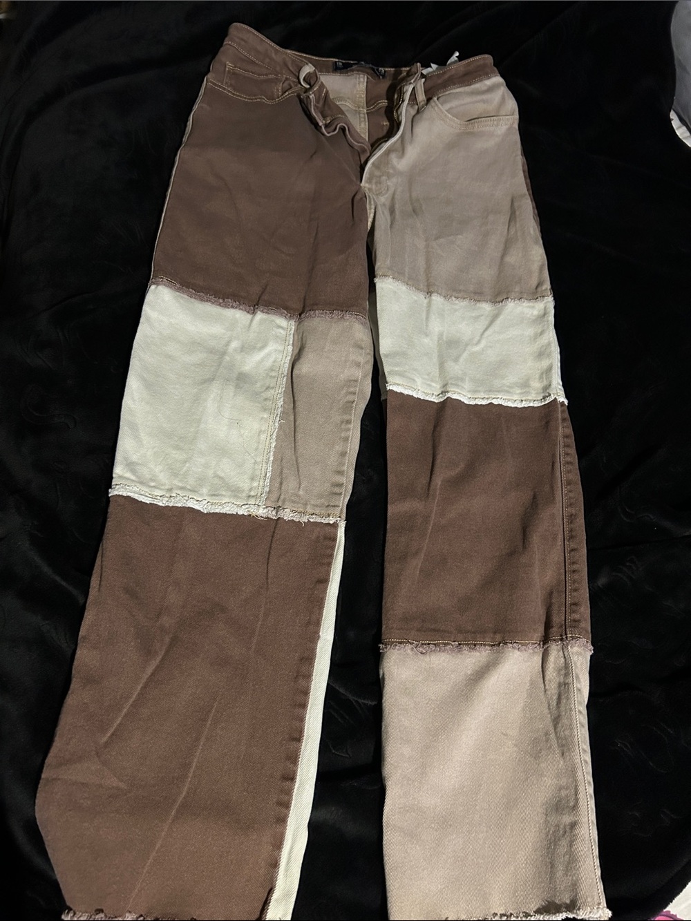 Hollister Patchwork Straight-Leg Jeans in Brown and Cream